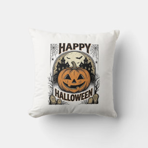 Halloween Pumpkin Graveyard Vintage Spooky Tee Art Cushion