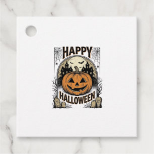 Halloween Pumpkin Graveyard Vintage Spooky Tee Art Favour Tags