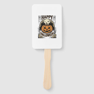 Halloween Pumpkin Graveyard Vintage Spooky Tee Art Hand Fan