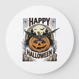 Halloween Pumpkin Graveyard Vintage Spooky Tee Art Large Clock