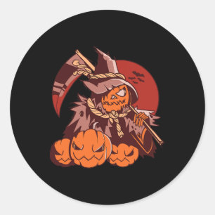 Halloween Pumpkin Grim Reaper Jack O Lantern Illus Classic Round Sticker