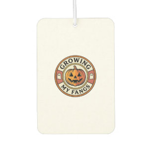Halloween Pumpkin Growing My Fangs Vintage Badge_1 Car Air Freshener