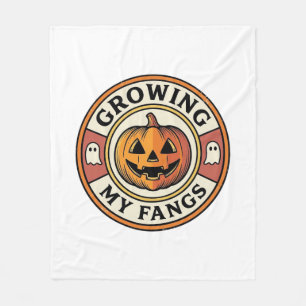 Halloween Pumpkin Growing My Fangs Vintage Badge_1 Fleece Blanket