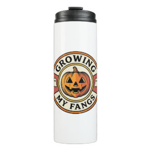 Halloween Pumpkin Growing My Fangs Vintage Badge_1 Thermal Tumbler