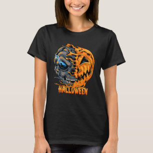 Halloween pumpkin half skull looks spooky and cool T-Shirt