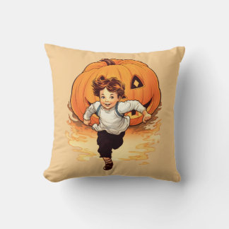 Halloween Pumpkin, Happy Young Boy Cushion