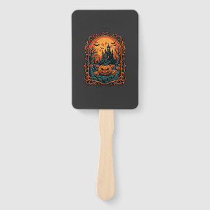 Halloween Pumpkin Haunted House Full Moon Bats Hand Fan