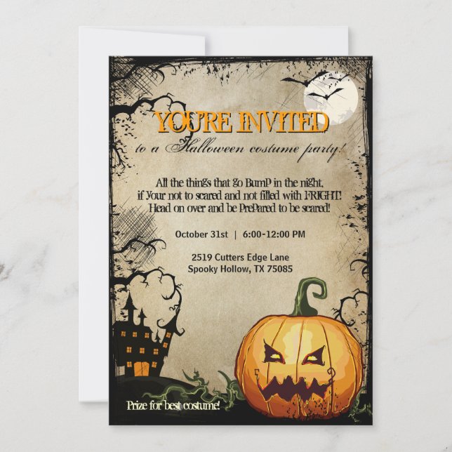 Halloween Pumpkin Haunted House Party Invitations (Front)