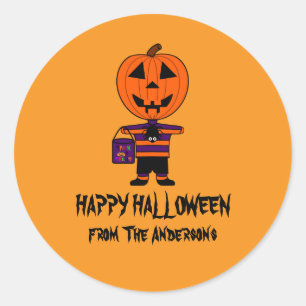 Halloween Pumpkin Head Boy Stickers