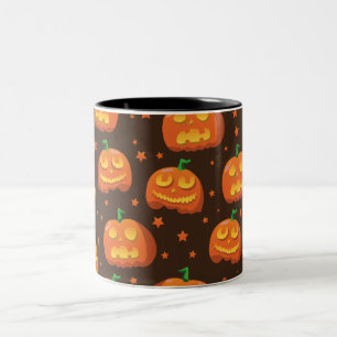 Halloween Pumpkin head pattern. Two-Tone Coffee Mug