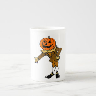 HALLOWEEN PUMPKIN HEAD SCARECROW PILGRIM BONE CHINA MUG