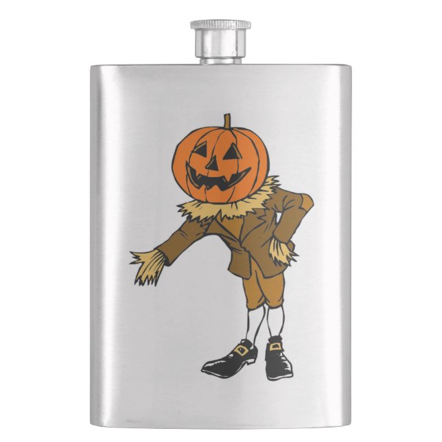 HALLOWEEN PUMPKIN HEAD SCARECROW PILGRIM HIP FLASK (Front)