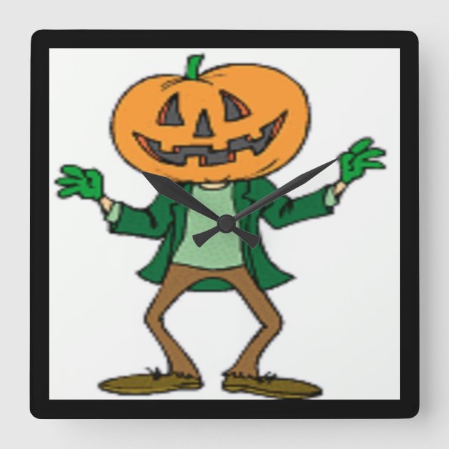 HALLOWEEN PUMPKIN HEAD SQUARE WALL CLOCK (Front)