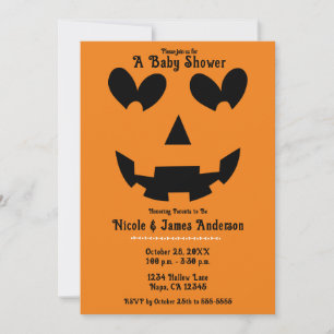 Halloween Pumpkin Heart Eyes Baby Shower Invitation