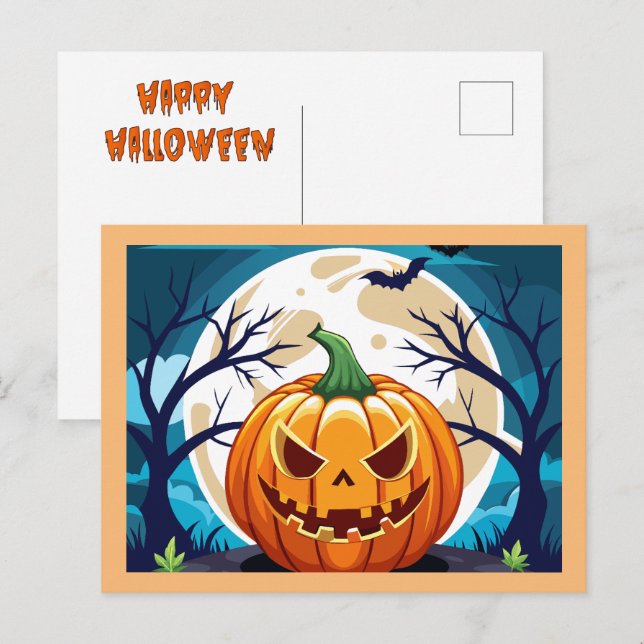 Halloween Pumpkin Holiday Postcard (Front/Back)