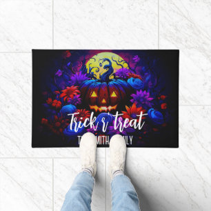 Halloween Pumpkin Horror Flowers Full Moon Doormat