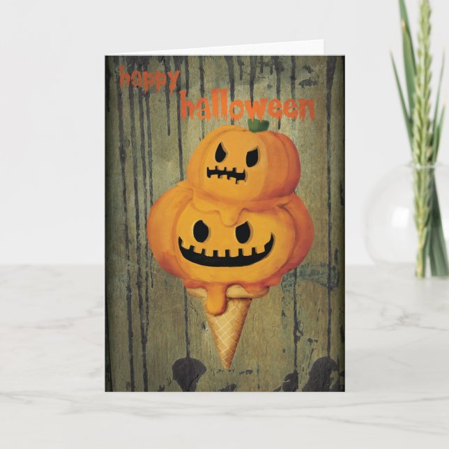 Halloween Pumpkin Ice Cream Cone Card (Front)