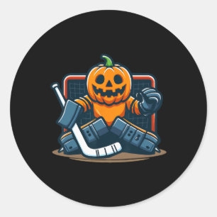 Halloween Pumpkin Ice Hockey Goalie  Classic Round Sticker