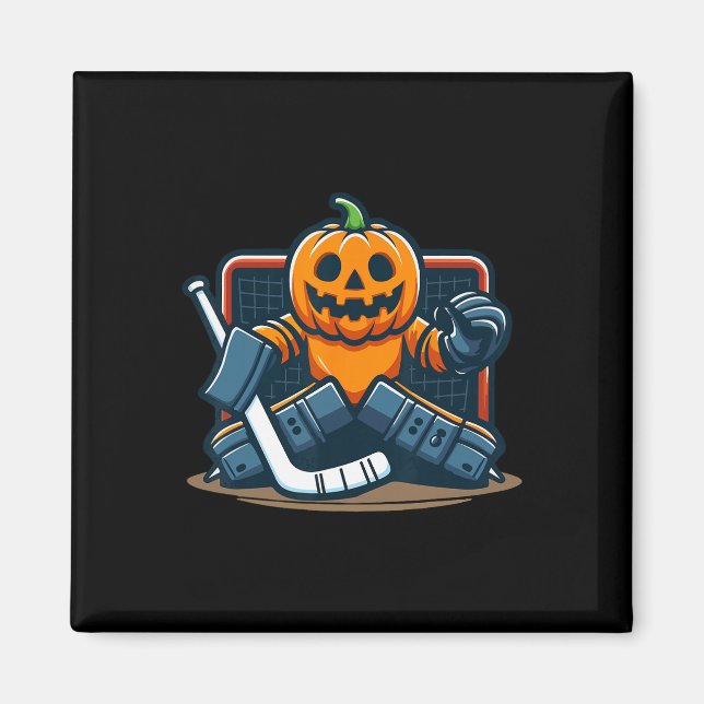 Halloween Pumpkin Ice Hockey Goalie  Magnet (Front)