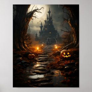 Halloween Pumpkin In Forest Spooky Outdoor Pumpkin Poster