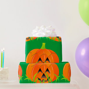 Halloween Pumpkin In Grass Wrapping Paper