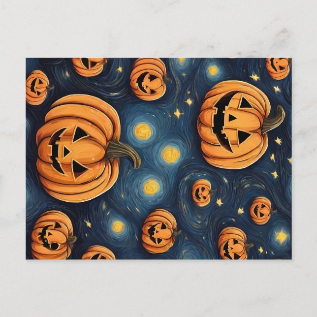 Halloween Pumpkin in the starry night Postcard (Front)
