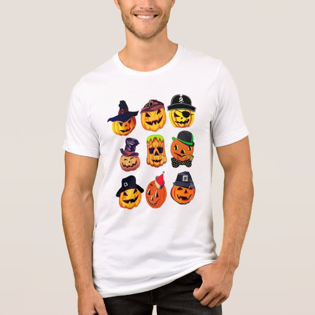 Halloween Pumpkin Jack Lantern Crew Neck T-shirt Tri-Blend Shirt (Front)