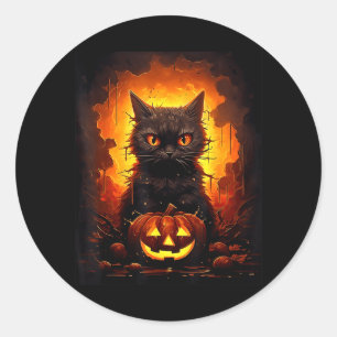 Halloween Pumpkin Jack O Lantern Black Cat Classic Round Sticker