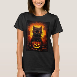 Halloween Pumpkin Jack O Lantern Black Cat T-Shirt