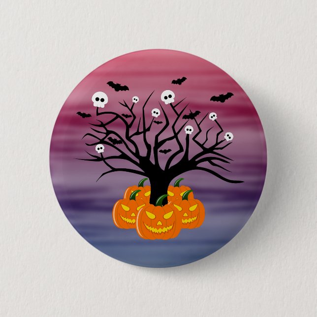 Halloween Pumpkin Jack o’ Lantern Dead Tree 6 Cm Round Badge (Front)