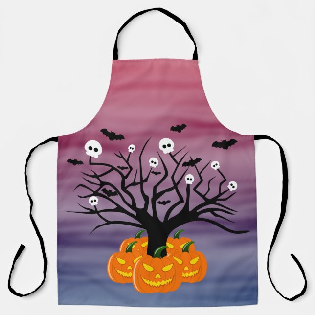 Halloween Pumpkin Jack o’ Lantern Dead Tree Apron (Front)