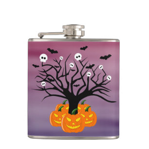 Halloween Pumpkin Jack o’ Lantern Dead Tree Hip Flask