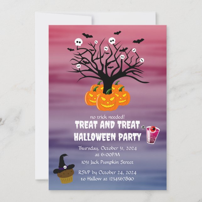 Halloween Pumpkin Jack o’ Lantern Dead Tree Invitation (Front)