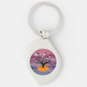 Halloween Pumpkin Jack o’ Lantern Dead Tree Key Ring