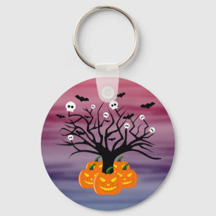 Halloween Pumpkin Jack o’ Lantern Dead Tree Key Ring