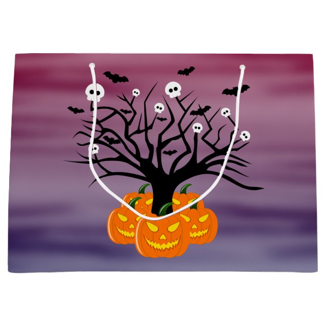 Halloween Pumpkin Jack o’ Lantern Dead Tree Large Gift Bag (Front)