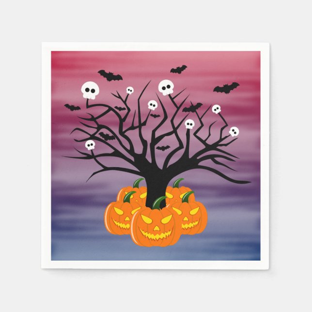 Halloween Pumpkin Jack o’ Lantern Dead Tree Napkin (Front)