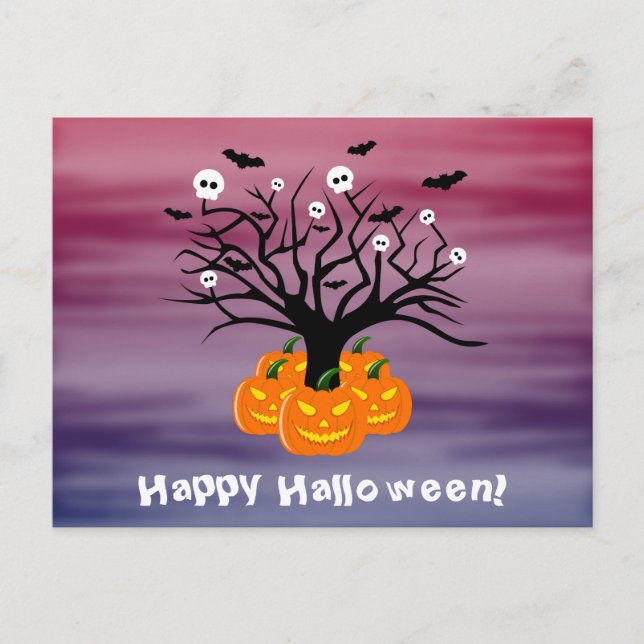 Halloween Pumpkin Jack o’ Lantern Dead Tree Postcard (Front)