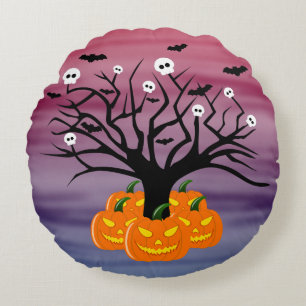 Halloween Pumpkin Jack o’ Lantern Dead Tree Round Cushion