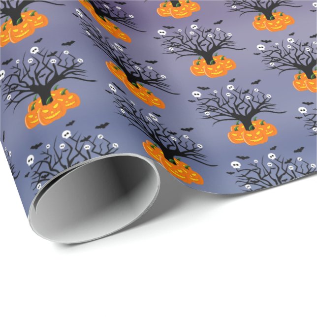 Halloween Pumpkin Jack o’ Lantern Dead Tree Wrapping Paper (Roll Corner)