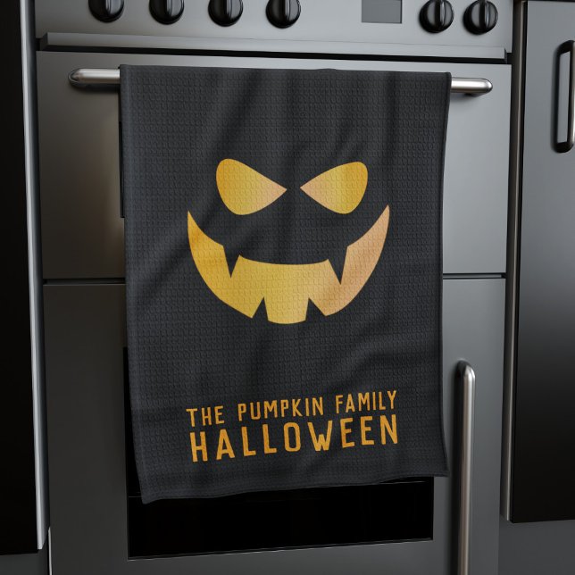Halloween Pumpkin Jack O Lantern Kitchen Towel (Perfect pumpkin kitchen towel for your Halloween Kitchen. Just add your name)