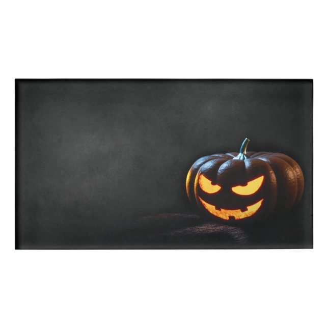 Halloween Pumpkin Jack-O-Lantern Spooky Name Tag (Front)