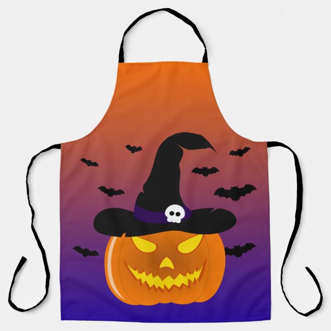 Halloween Pumpkin Jack o’ Lantern Witch Hat Apron (Front)
