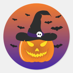 Halloween Pumpkin Jack o’ Lantern Witch Hat Classic Round Sticker