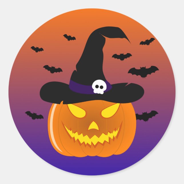 Halloween Pumpkin Jack o’ Lantern Witch Hat Classic Round Sticker (Front)