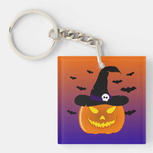 Halloween Pumpkin Jack o’ Lantern Witch Hat Key Ring