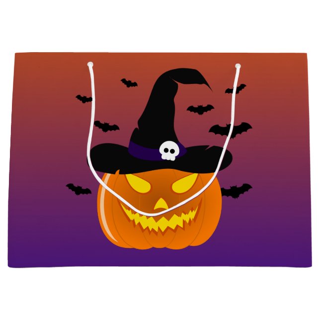Halloween Pumpkin Jack o’ Lantern Witch Hat Large Gift Bag (Front)