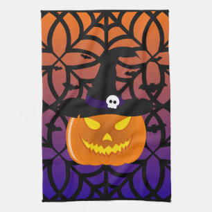 Halloween Pumpkin Jack o’ Lantern Witch Hat Tea Towel