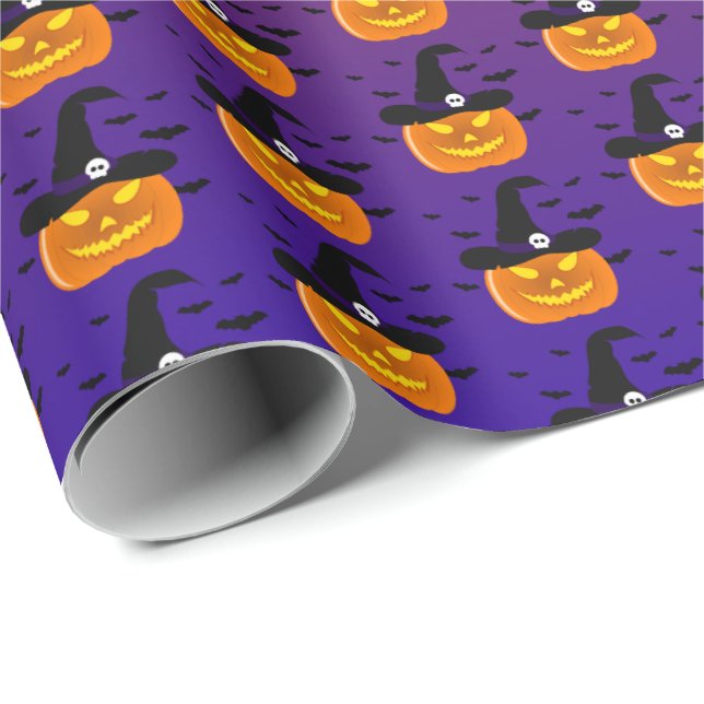 Halloween Pumpkin Jack o’ Lantern Witch Hat Wrapping Paper (Roll Corner)