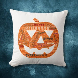 Halloween Pumpkin Jack-o'-Lantern Word Cloud Cushion